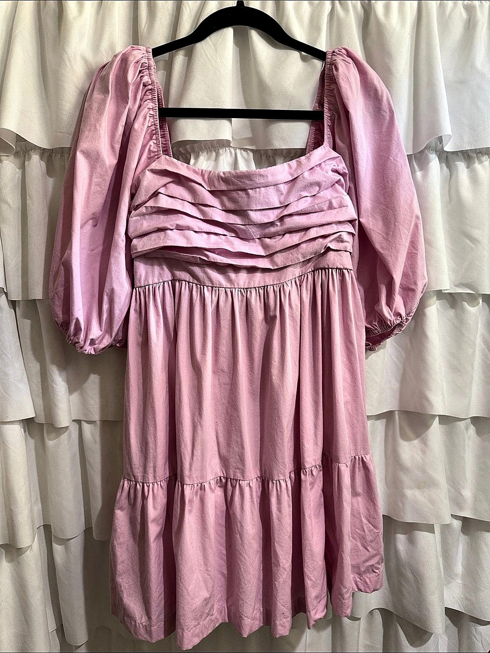 Abercrombie & Fitch Poplin Puff Sleeve Tiered Mini Dress Pink Medium